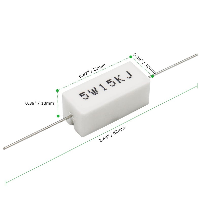 Dimlove Cement Resistor 10 PCS 5W 15K Ohm 5% Axial Lead Wire Resistor White Wound Fixed Ceramic Cement Resistors Wirewound Cement Power Resistors Flame Heat Moisture Resistance Precharge Horizontal Resistors - Image 3